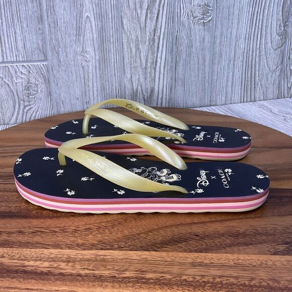 Coach X Disney Minnie Mouse Navy Blue Floral Thong Flip Flops Sandals Women's 7B - Picture 4 of 9